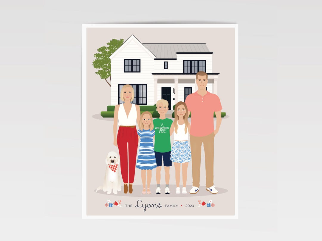 Custom Family and House Portrait, Personalized Family Wall Art - Etsy