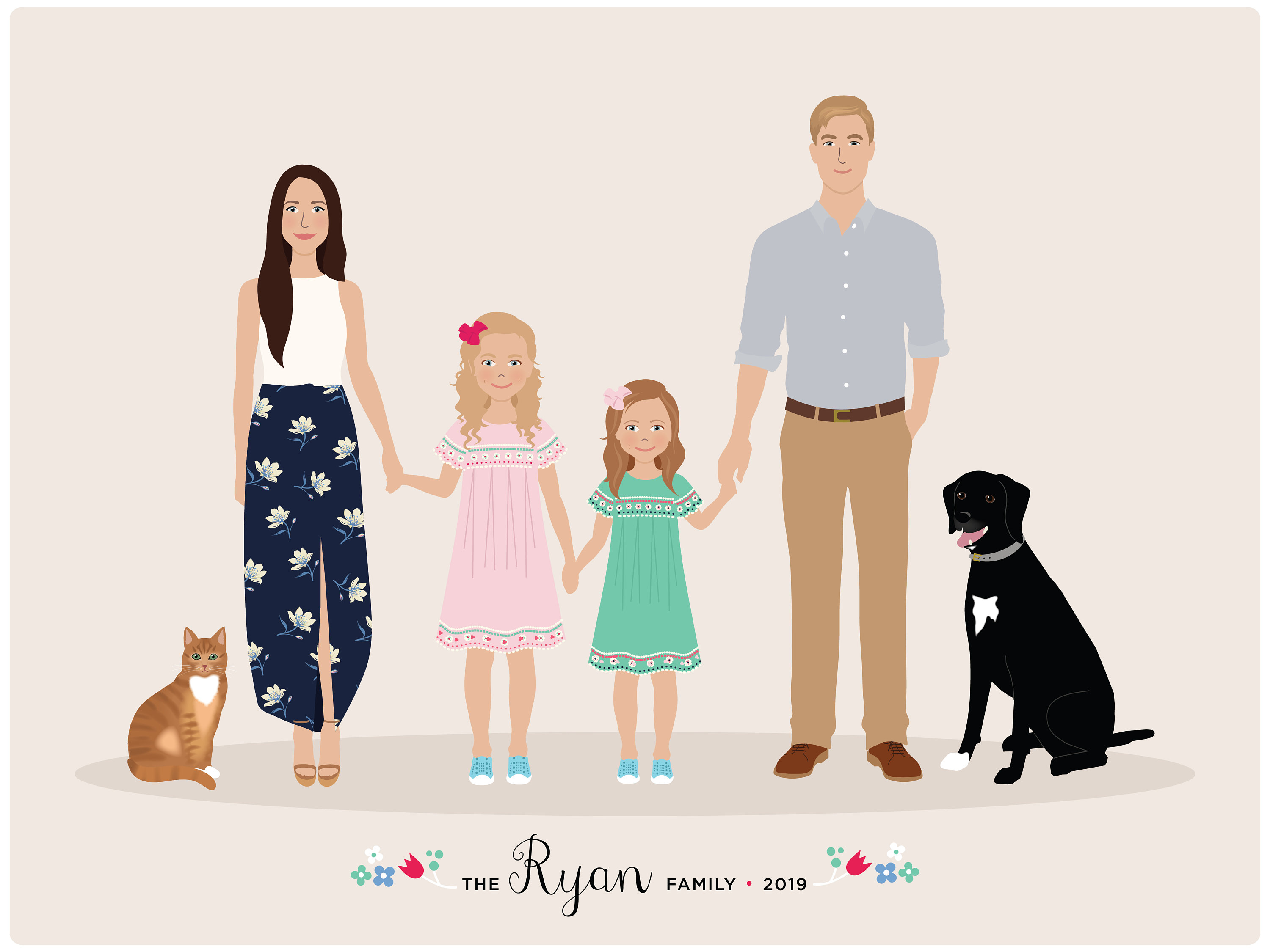 Семья рисунок. Портрет семьи с собакой на заказ. Artist family