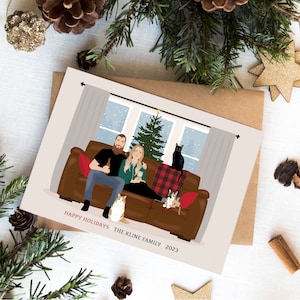 Custom Portrait Christmas Card, Family Portrait Illustration, Custom Pet Holiday Card, Personalized Christmas Card, Unique Fun Card
