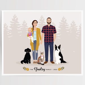Kundenspezifisches Familienporträt, personalisierte Familienillustration