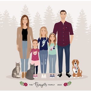 personalized portrait, Custom Family Portrait, father&#39;s day, mother&#39;s day