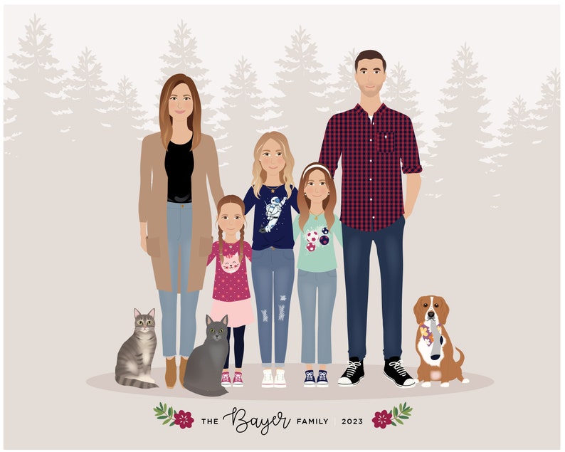 personalized portrait, Custom Family Portrait, father's day, mother's day image 1