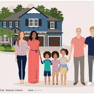 Custom Family and House Portrait, personalized family wall art image 3