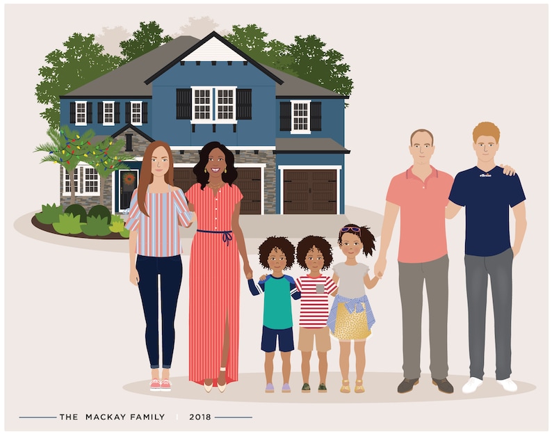 Custom Family and House Portrait, personalized family wall art image 3