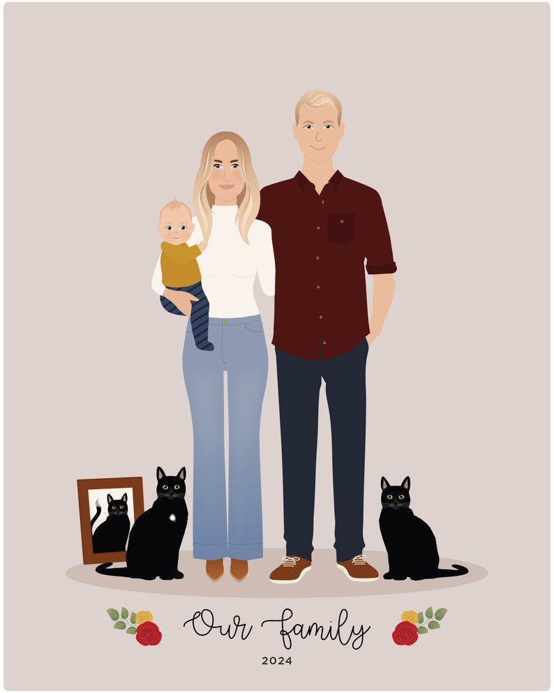 Custom Family Portrait, add pet image 4