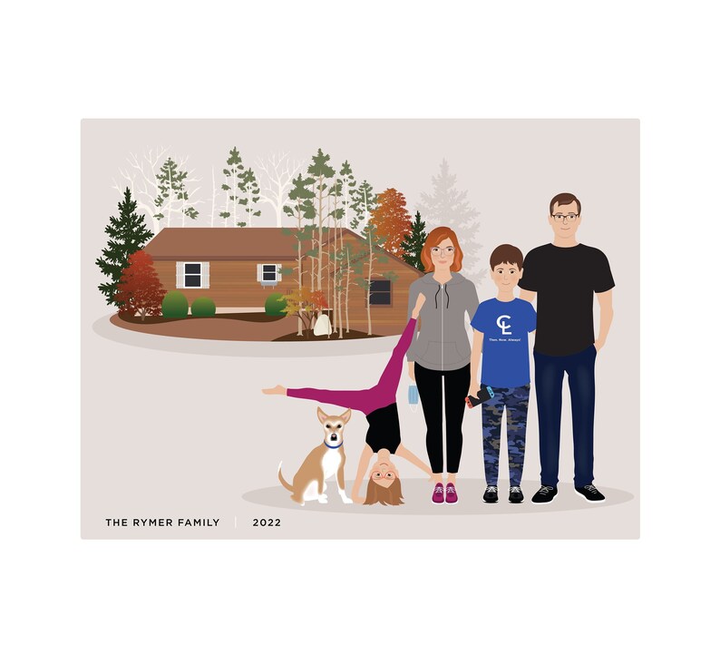 Custom Family and House Portrait, personalized family wall art image 1