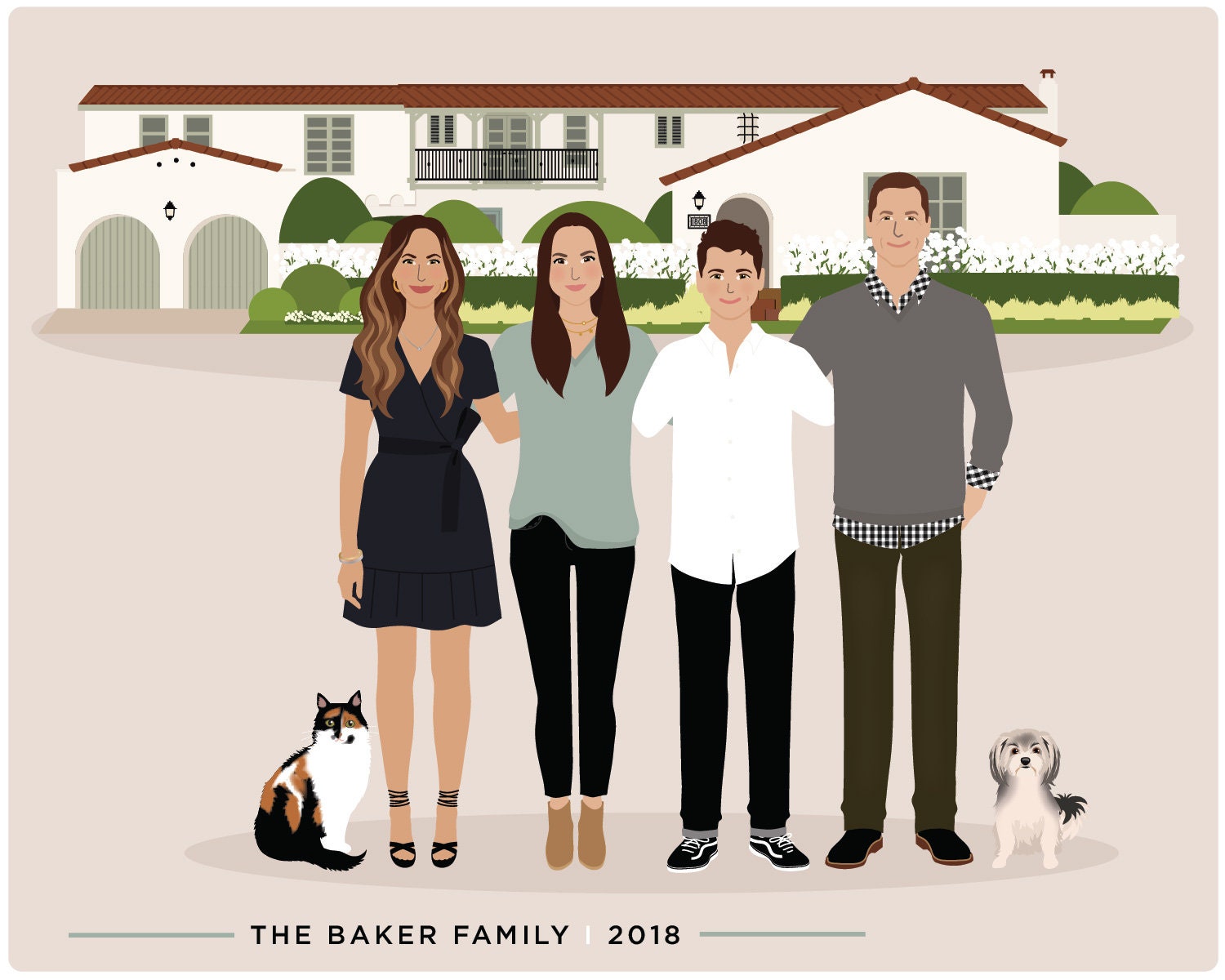 Custom Family and House Portrait Personalized Family Wall Art | Etsy