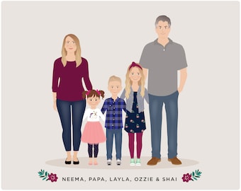 Custom Family Portrait, personalized family illustration