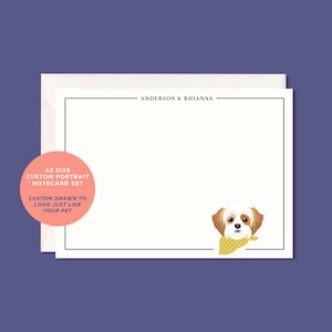 Personalized pet portrait stationery, custom drawn dog notecards