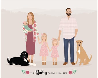 Custom Family Portrait, Personalized Art Print