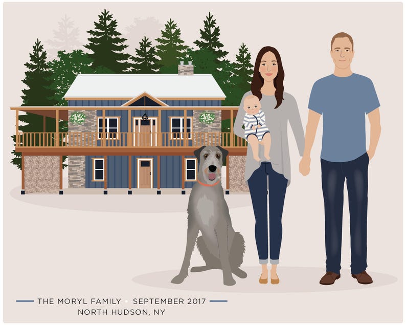 Custom Family and House Portrait, personalized family wall art image 7