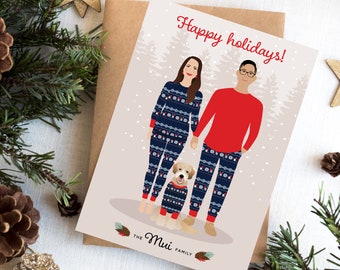 Custom Christmas cards, Family Christmas Cards Pets, Christmas Couple portrait, Custom Illustration, Personalized Holiday Cards