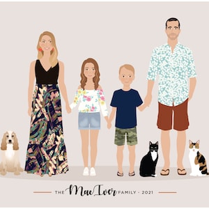 Family portrait Illustration, custom people drawing
