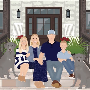 Custom family portrait illustration, family portrait with pet, pet gift image 3