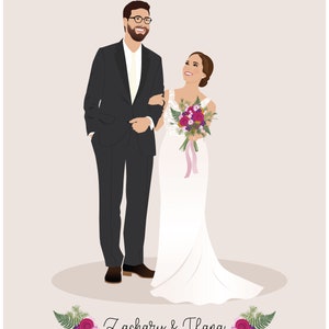 Wedding Portrait, Couple drawing, paper anniversary gift, Valentine image 5