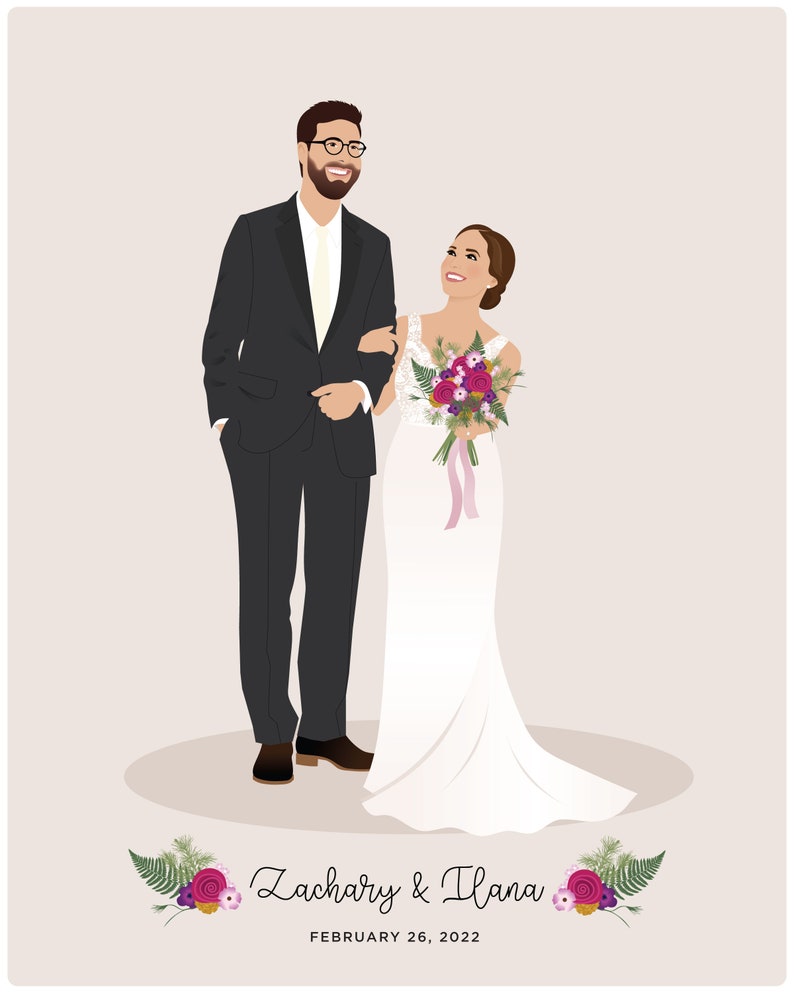 Wedding Portrait, Couple drawing, paper anniversary gift, Valentine image 5