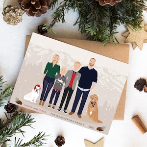 Family Portrait Holiday Card, Personalized Christmas Card, Hand Drawn Christmas Card, Family Drawing Card