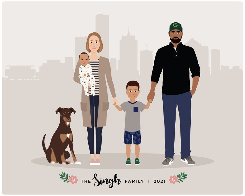 Custom Family Portrait, personalized family illustration, picture from photo imagem 10
