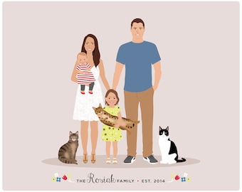 Custom family Portrait illustration, handmade hand-drawn illustration, couple gift