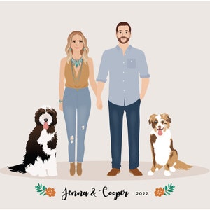 Custom family portrait illustration, family portrait with pet, pet gift image 2