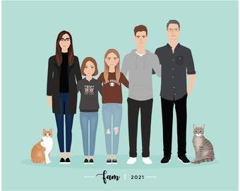 Custom Family Portrait, personalized family  illustration