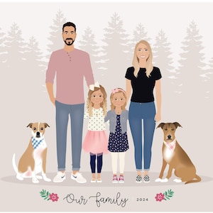 Custom Family Portrait, personalized family illustration
