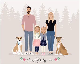 Custom Family Portrait, personalized family illustration