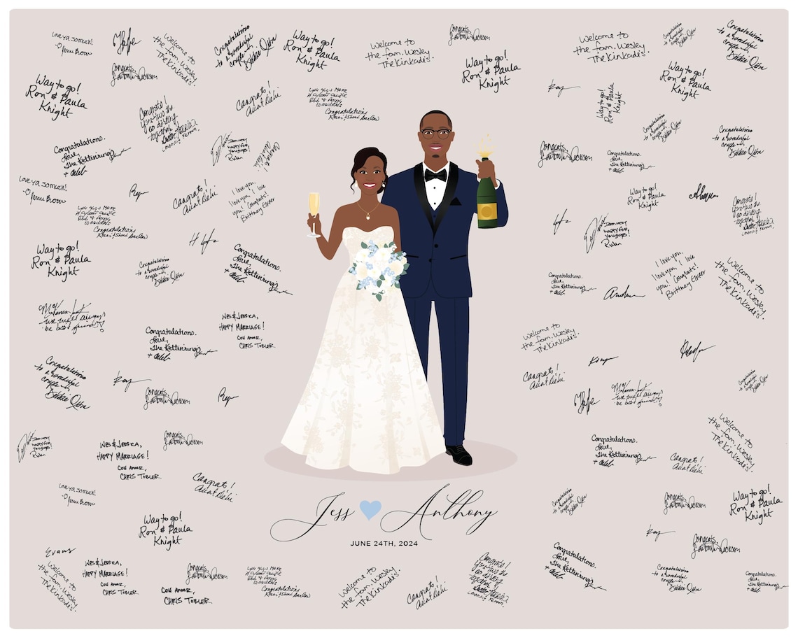 Custom Wedding Portrait: Champagne Toast, Personalized Art Print ...