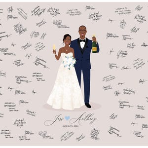 Wedding Guestbook, couple holding champagne, art print or canvas