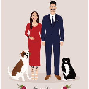 Custom family portrait illustration, family portrait with pet, pet gift image 9