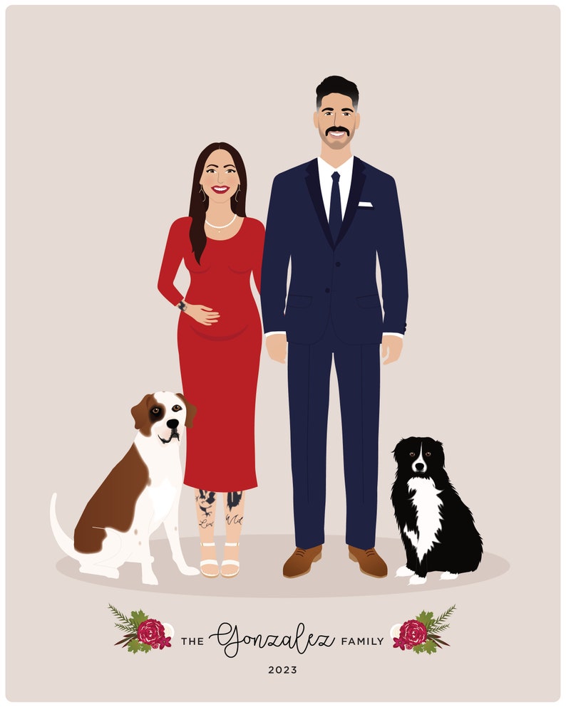 Custom family portrait illustration, family portrait with pet, pet gift image 9