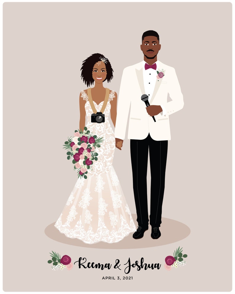 wedding portrait, first paper anniversary, handmade image 1