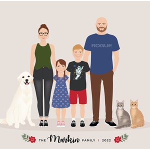 Custom family portrait illustration, family portrait with pet, pet gift image 10