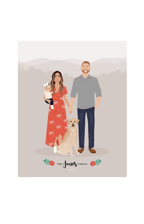 Custom Family Portrait Drawing Personalized Mothers Day Gift