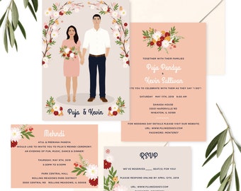 Custom portrait wedding invitation, portrait wedding suite