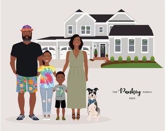 Family Portrait illustration, add a child