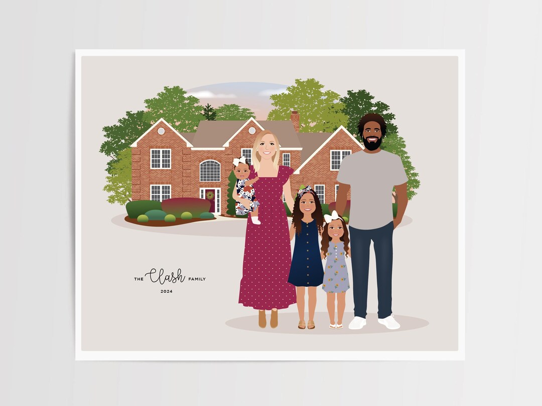 Custom Family and House Portrait, Personalized Family Gift - Etsy