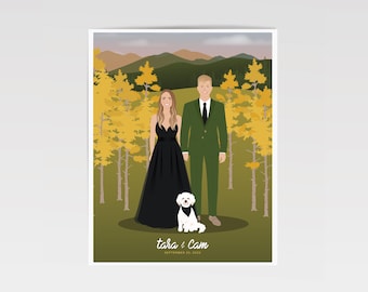 Custom Couple Portrait, personalized couple drawing