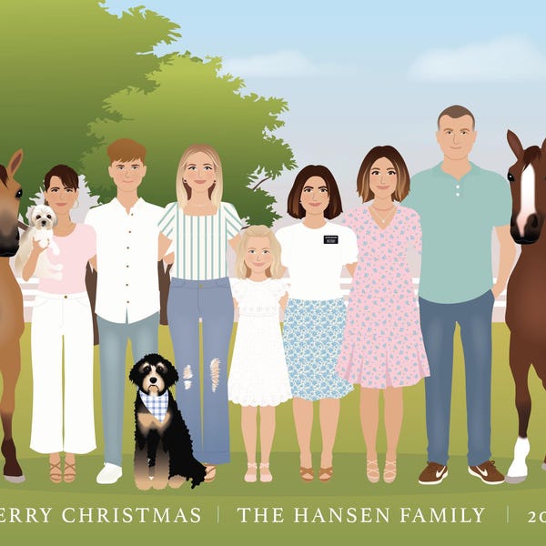 Custom Family Portrait: Hand-Drawn Illustration, Personalized Art Print