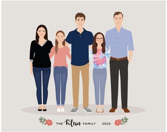 Mothers Day gift, Family Portrait Illustration