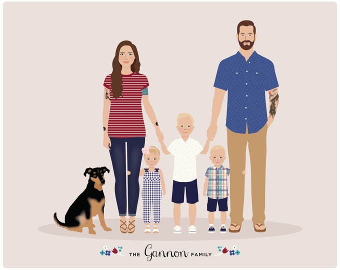 Family Portrait, Custom Family Portrait Illustration