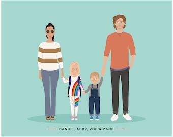 Family drawing with faces pets, family christmas gift