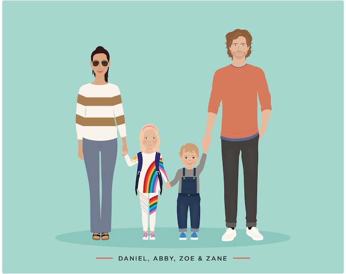 Retrato familiar personalizado, ilustración familiar personalizada