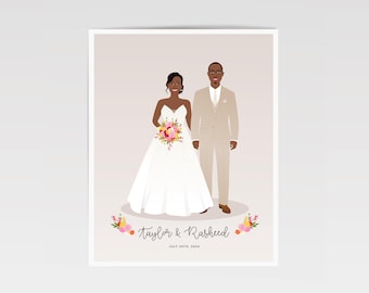 Custom Couple Portrait, Personalized Wedding Gift, Paper Anniversary Gift