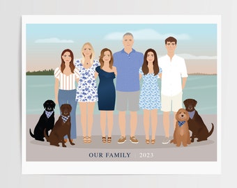 Custom family Portrait, cute family illustration, couple drawing