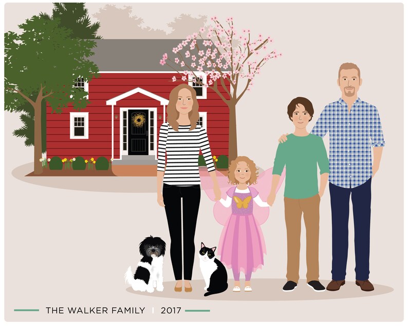 Custom Family Drawing Personalized Family Art Etsy