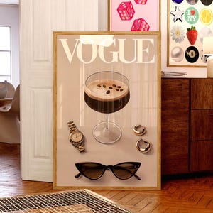 Classy Minimalist Espresso Martini Wall Art, Sunglasses Jewelry Vogue Art Print, Printable Aesthetic Home Decor,  Fashion Art Deco Poster