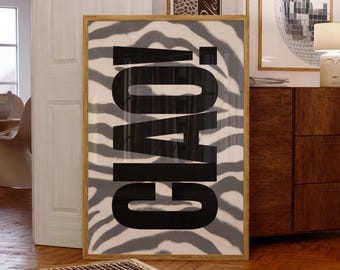Póster digital con estampado de cebra para pared, póster maximalista para chicas modernas, decoración de moda para dormitorios universitarios, póster con estética ecléctica y elegante para habitaciones.