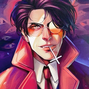 Impresión de Alucard Hellsing 5x7 - Postal de vampiro, regalo para amantes del anime