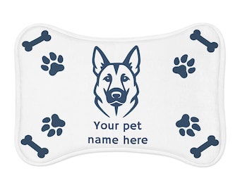 Plush Dog Feeding Mat, Bone Design, Anti-Slip Pet Bowl Place Mat